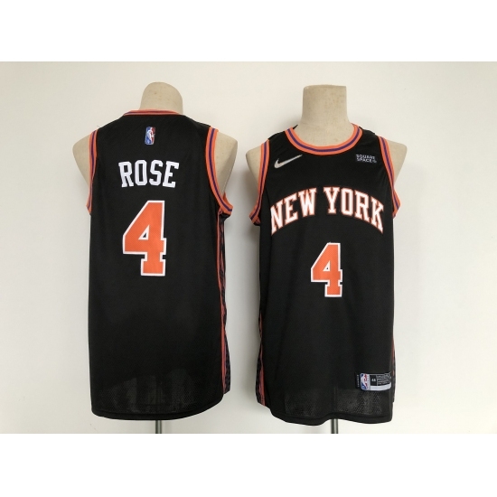 Men's New York Knicks #4 Derrick Rose Black Nike Stitched Basketball City Player Jersey Men's New York Knicks #4 Derrick Rose Black Nike Stitched Basketball City Player Jersey