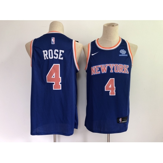 Men's New York Knicks #4 Derrick Rose Blue Stitched Basketball Jersey Men's New York Knicks #4 Derrick Rose Blue Stitched Basketball Jersey