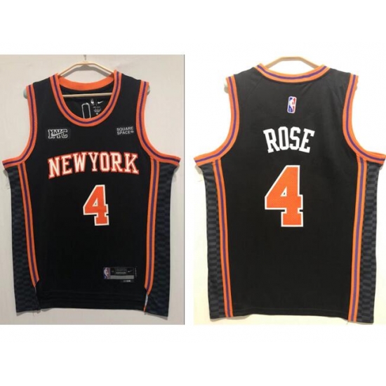 Men's New York Knicks Derrick Rose 4 Black Nike Stitched 2021 Basketball City Player Jersey Men's New York Knicks Derrick Rose 4 Black Nike Stitched 2021 Basketball City Player Jersey