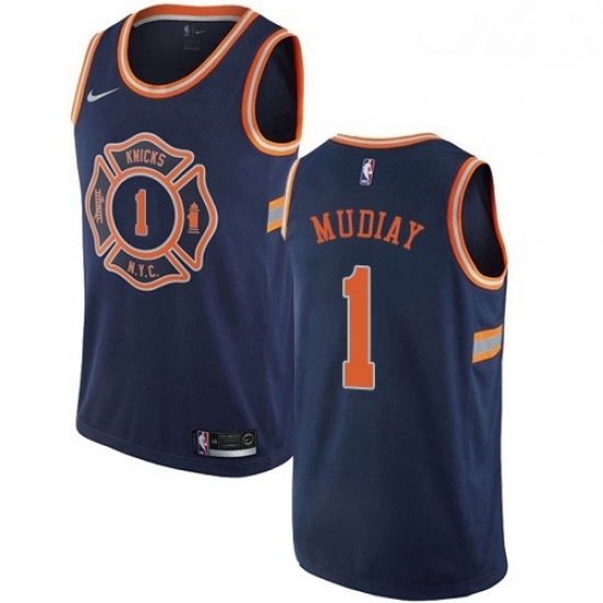 Mens Nike New York Knicks 1 Emmanuel Mudiay Swingman Navy Blue NBA Jersey City Edition Mens Nike New York Knicks 1 Emmanuel Mudiay Swingman Navy Blue NBA Jersey City Edition