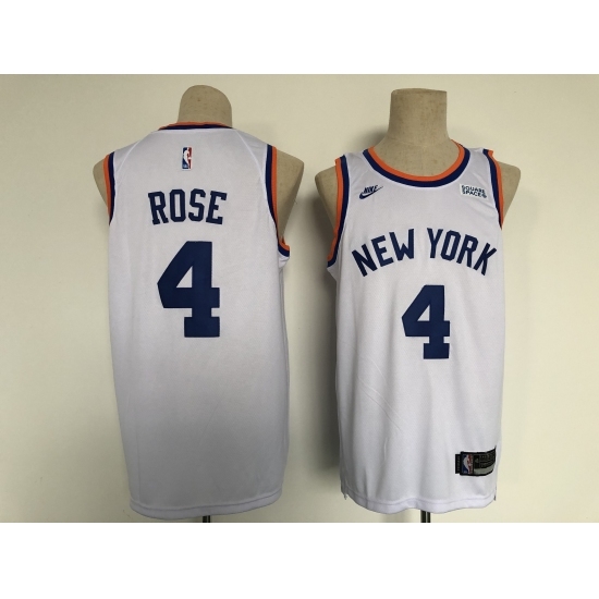 Men's Nike New York Knicks #4 Derrick Rose White Stitched Basketball Jersey Men's Nike New York Knicks #4 Derrick Rose White Stitched Basketball Jersey