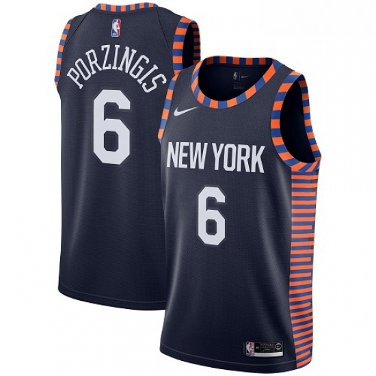 Mens Nike New York Knicks 6 Kristaps Porzingis Swingman Navy Blue NBA Jersey 2018 19 City Edition Mens Nike New York Knicks 6 Kristaps Porzingis Swingman Navy Blue NBA Jersey 2018 19 City Edition