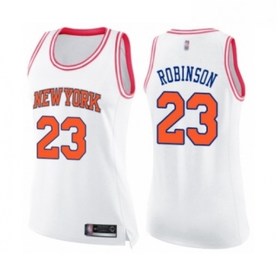 Womens New York Knicks 23 Mitchell Robinson Swingman White Pink Fashion Basketball Jersey Womens New York Knicks 23 Mitchell Robinson Swingman White Pink Fashion Basketball Jersey