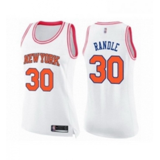 Womens New York Knicks 30 Julius Randle Swingman White Pink Fashion Basketball Jersey 