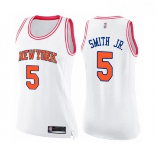 Womens New York Knicks 5 Dennis Smith Jr Swingman White Pink Fashion Basketball Jersey Womens New York Knicks 5 Dennis Smith Jr Swingman White Pink Fashion Basketball Jersey