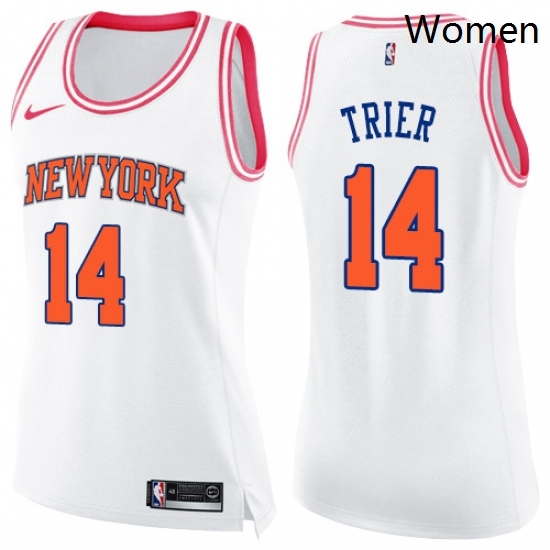 Womens Nike New York Knicks 14 Allonzo Trier Swingman White Pink Fashion NBA Jersey Womens Nike New York Knicks 14 Allonzo Trier Swingman White Pink Fashion NBA Jersey