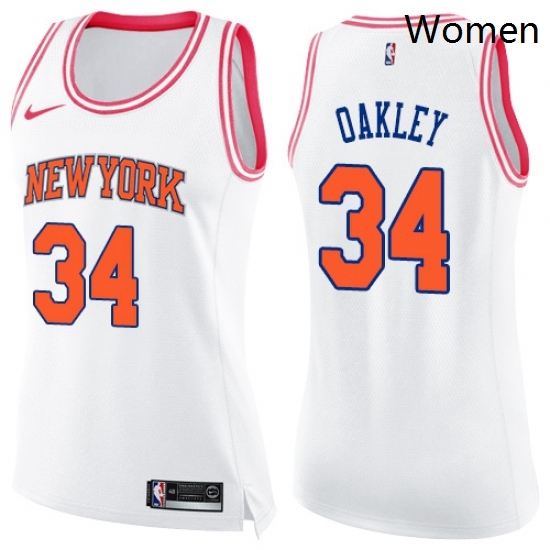 Womens Nike New York Knicks 34 Charles Oakley Swingman WhitePink Fashion NBA Jersey Womens Nike New York Knicks 34 Charles Oakley Swingman WhitePink Fashion NBA Jersey