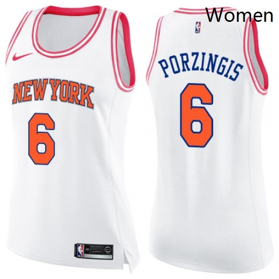 Womens Nike New York Knicks 6 Kristaps Porzingis Swingman WhitePink Fashion NBA Jersey Womens Nike New York Knicks 6 Kristaps Porzingis Swingman WhitePink Fashion NBA Jersey