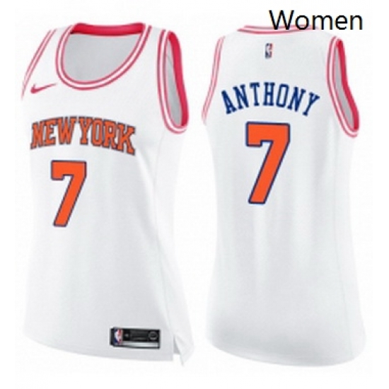 Womens Nike New York Knicks 7 Carmelo Anthony Swingman WhitePink Fashion NBA Jersey Womens Nike New York Knicks 7 Carmelo Anthony Swingman WhitePink Fashion NBA Jersey