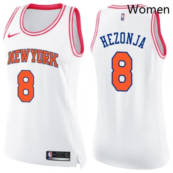 Womens Nike New York Knicks 8 Mario Hezonja Swingman White Pink Fashion NBA Jersey Womens Nike New York Knicks 8 Mario Hezonja Swingman White Pink Fashion NBA Jersey