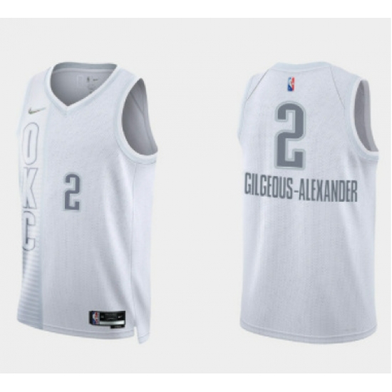 Men Oklahoma City Thunder 2 Shai Gilgeous Alexander 2021 22 City Edition White 75th Anniversary Stitched Basketball Jersey Men Oklahoma City Thunder 2 Shai Gilgeous Alexander 2021 22 City Edition White 75th Anniversary Stitched Basketball Jersey