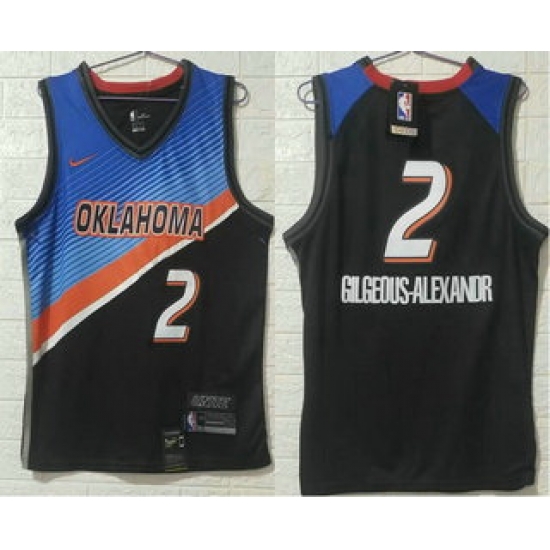 Men Oklahoma City Thunder 2 Shai Gilgeous Alexander NEW Blue Black 2021 City Edition NBA Swingman Jersey Men Oklahoma City Thunder 2 Shai Gilgeous Alexander NEW Blue Black 2021 City Edition NBA Swingman Jersey