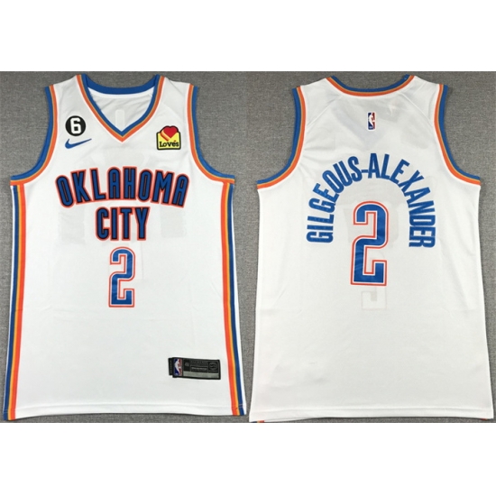 Men Oklahoma City Thunder 2 Shai Gilgeous Alexander White With NO 6 Patch Stitched Basketball Jersey Men Oklahoma City Thunder 2 Shai Gilgeous Alexander White With NO 6 Patch Stitched Basketball Jersey