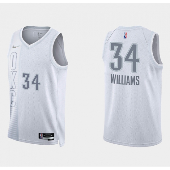 Men Oklahoma City Thunder 34 Kenrich Williams 2021 22 City Edition White 75th Anniversary Stitched Basketball Jersey Men Oklahoma City Thunder 34 Kenrich Williams 2021 22 City Edition White 75th Anniversary Stitched Basketball Jersey