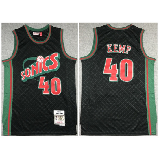 Men Oklahoma City Thunder 40 Shawn Kemp Black 1995 96 Throwback SuperSonics Stitched Jersey Men Oklahoma City Thunder 40 Shawn Kemp Black 1995 96 Throwback SuperSonics Stitched Jersey