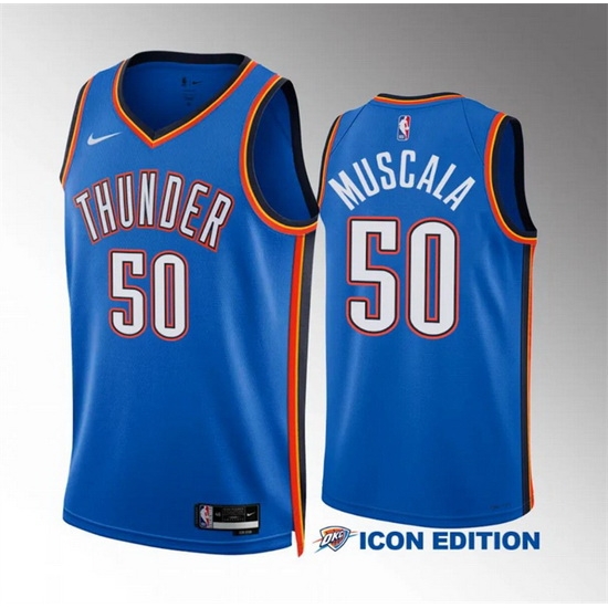Men Oklahoma City Thunder 50 Mike Muscala Blue Icon Edition Stitched Basketball Jersey Men Oklahoma City Thunder 50 Mike Muscala Blue Icon Edition Stitched Basketball Jersey