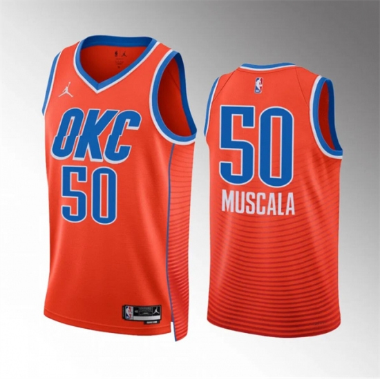 Men Oklahoma City Thunder 50 Mike Muscala Orange Statement Edition Stitched Basketball Jersey Men Oklahoma City Thunder 50 Mike Muscala Orange Statement Edition Stitched Basketball Jersey
