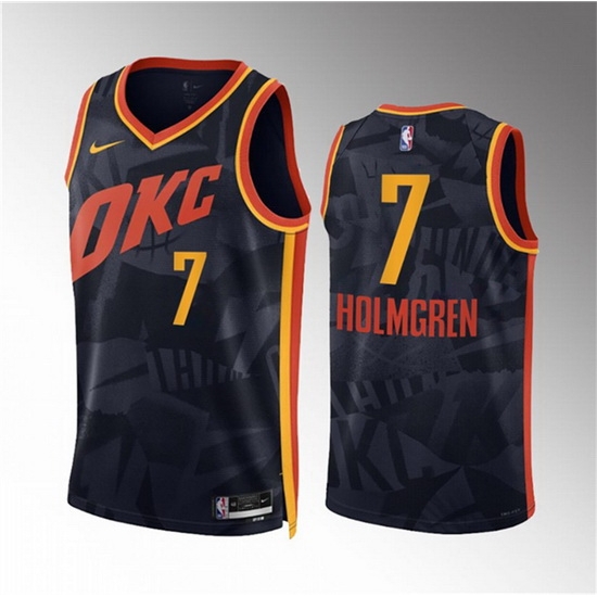 Men Oklahoma City Thunder 7 Chet Holmgren Black 2023 24 City Edition Stitched Basketball Jersey Men Oklahoma City Thunder 7 Chet Holmgren Black 2023 24 City Edition Stitched Basketball Jersey