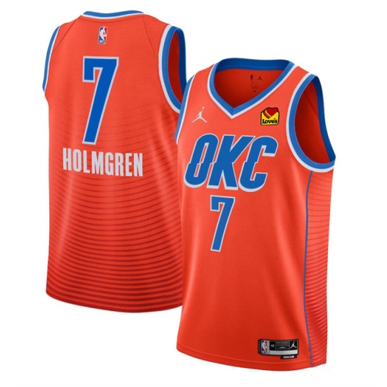 Men Oklahoma City Thunder 7 Chet Holmgren Orange Statement Edition Stitched Basketball Jersey Men Oklahoma City Thunder 7 Chet Holmgren Orange Statement Edition Stitched Basketball Jersey