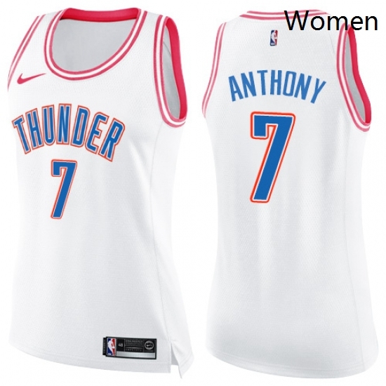 Womens Nike Oklahoma City Thunder 7 Carmelo Anthony Swingman WhitePink Fashion NBA Jersey Womens Nike Oklahoma City Thunder 7 Carmelo Anthony Swingman WhitePink Fashion NBA Jersey