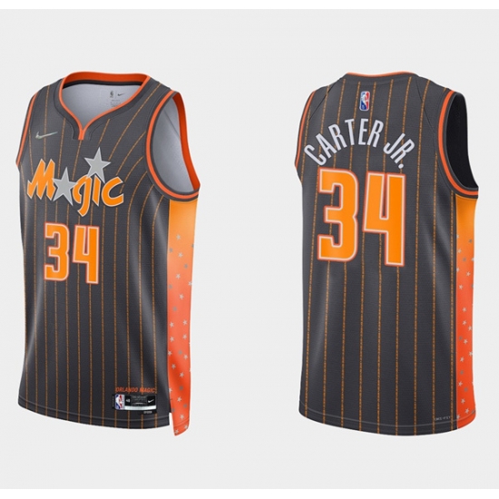 Men Orlando Magic 34 Wendell Carter Jr 2021 22 City Edition Black 75th Anniversary Stitched Swingman Jersey Men Orlando Magic 34 Wendell Carter Jr 2021 22 City Edition Black 75th Anniversary Stitched Swingman Jersey