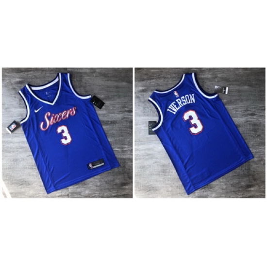 76ers 3 Allen Iverson Blue Printed Nike Swingman Jersey 76ers 3 Allen Iverson Blue Printed Nike Swingman Jersey