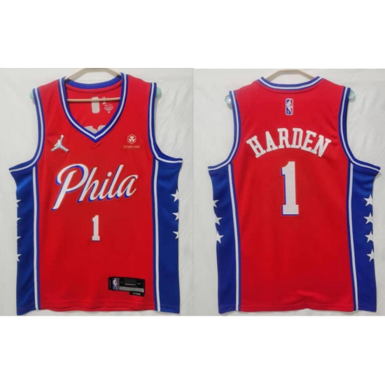 Men Jordan Philadelphia 76ers #1 James Harden statement edition Red Stitched jersey Men Jordan Philadelphia 76ers #1 James Harden statement edition Red Stitched jersey