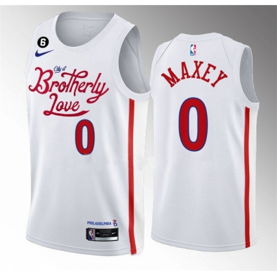 Men Philadelphia 76ers 0 Tyrese Maxey White 2022 23 City Edition With NO 6 Patch Stitched Basketball Jersey Men Philadelphia 76ers 0 Tyrese Maxey White 2022 23 City Edition With NO 6 Patch Stitched Basketball Jersey