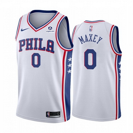 Men Philadelphia 76ers 0 Tyrese Maxey White Association Edition Stitched Jersey Men Philadelphia 76ers 0 Tyrese Maxey White Association Edition Stitched Jersey