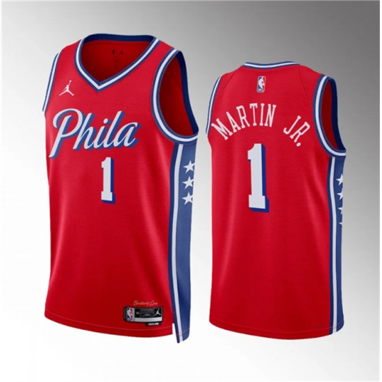 Men Philadelphia 76ers 1 Kenyon Martin Jr Red Statement Edition Stitched Jersey Men Philadelphia 76ers 1 Kenyon Martin Jr Red Statement Edition Stitched Jersey