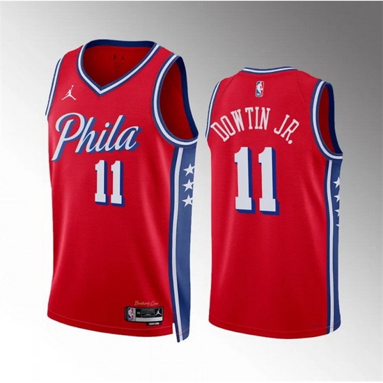 Men Philadelphia 76ers 11 Jeff Dowtin Jr Red Statement Edition Stitched Jersey Men Philadelphia 76ers 11 Jeff Dowtin Jr Red Statement Edition Stitched Jersey