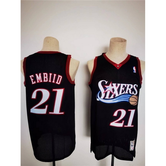 Men Philadelphia 76ers 21 Joel Embiid Mitchell Ness Black Classics Stitched Basketball Jersey Men Philadelphia 76ers 21 Joel Embiid Mitchell Ness Black Classics Stitched Basketball Jersey