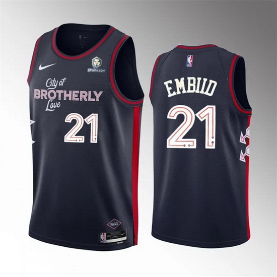 Men Philadelphia 76ers 21 Joel Embiid Navy 2023 24 City Edition Stitched Basketball Jersey Men Philadelphia 76ers 21 Joel Embiid Navy 2023 24 City Edition Stitched Basketball Jersey