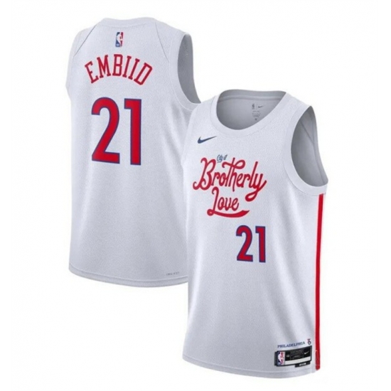 Men Philadelphia 76ers 21 Joel Embiid White 2022 23 City Edition Stitched Basketball Jersey Men Philadelphia 76ers 21 Joel Embiid White 2022 23 City Edition Stitched Basketball Jersey