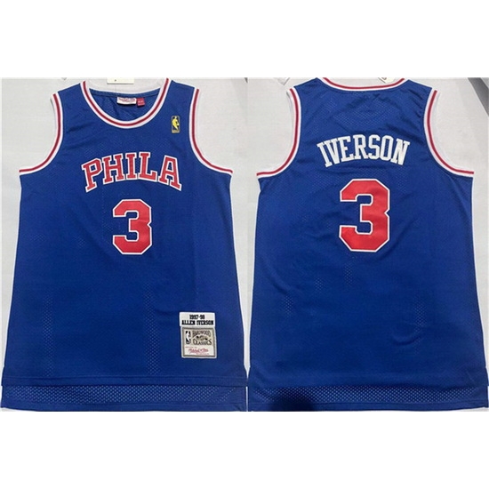 Men Philadelphia 76ers 3 Allen Iverson Blue Throwback Stitched Basketball Jersey Men Philadelphia 76ers 3 Allen Iverson Blue Throwback Stitched Basketball Jersey