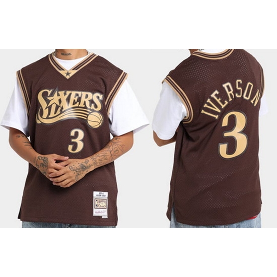 Men Philadelphia 76ers 3 Allen Iverson Brown Swingman Stitched Jersey Men Philadelphia 76ers 3 Allen Iverson Brown Swingman Stitched Jersey