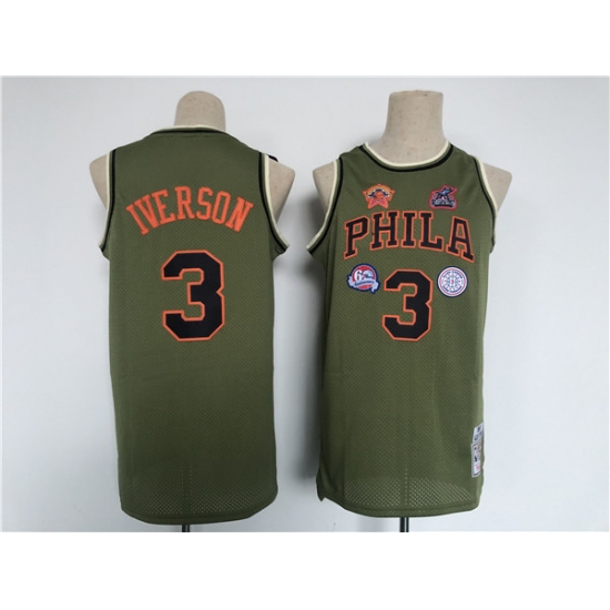 Men Philadelphia 76ers 3 Allen Iverson Olive Throwback Basketball Jersey Men Philadelphia 76ers 3 Allen Iverson Olive Throwback Basketball Jersey