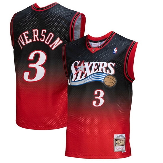 Men Philadelphia 76ers 3 Allen Iverson Red Black Mitchell Ness Swingman Stitched Jersey Men Philadelphia 76ers 3 Allen Iverson Red Black Mitchell Ness Swingman Stitched Jersey