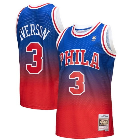 Men Philadelphia 76ers 3 Allen Iverson Red Royal Mitchell Ness Swingman Stitched Jersey Men Philadelphia 76ers 3 Allen Iverson Red Royal Mitchell Ness Swingman Stitched Jersey
