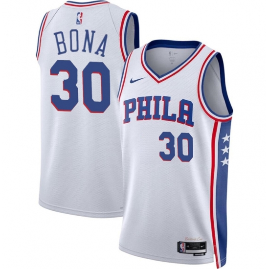 Men Philadelphia 76ers 30 Adam Bona White 2024 Draft Association Edition Stitched Jersey Men Philadelphia 76ers 30 Adam Bona White 2024 Draft Association Edition Stitched Jersey