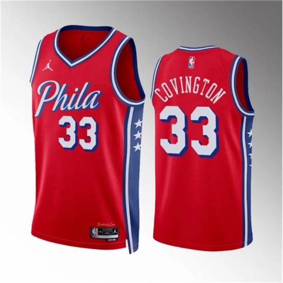 Men Philadelphia 76ers 33 Robert Covington Red Statement Edition Stitched Jersey Men Philadelphia 76ers 33 Robert Covington Red Statement Edition Stitched Jersey