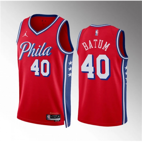 Men Philadelphia 76ers 40 Nicolas Batum Red Statement Edition Stitched Jersey Men Philadelphia 76ers 40 Nicolas Batum Red Statement Edition Stitched Jersey