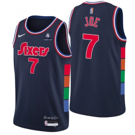 Men Philadelphia 76ers 7 Isaiah Joe 2021 22 City Edition Navy 75th Anniversary Stitched Swingman Jersey Men Philadelphia 76ers 7 Isaiah Joe 2021 22 City Edition Navy 75th Anniversary Stitched Swingman Jersey