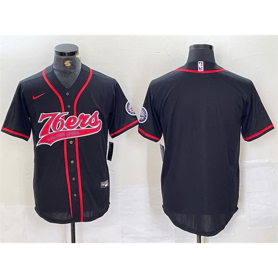 Men Philadelphia 76ers Blank Black Cool Base Stitched Baseball Jersey Men Philadelphia 76ers Blank Black Cool Base Stitched Baseball Jersey