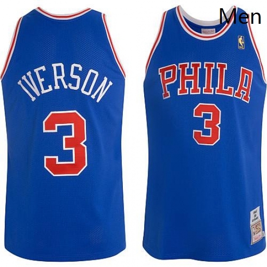 Mens Mitchell and Ness Philadelphia 76ers 3 Allen Iverson Authentic Blue Throwback NBA Jersey Mens Mitchell and Ness Philadelphia 76ers 3 Allen Iverson Authentic Blue Throwback NBA Jersey