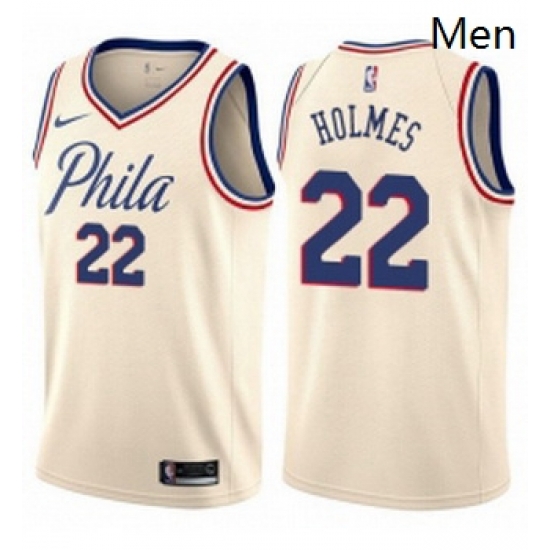 Mens Nike Philadelphia 76ers 22 Richaun Holmes Swingman Cream NBA Jersey City Edition Mens Nike Philadelphia 76ers 22 Richaun Holmes Swingman Cream NBA Jersey City Edition
