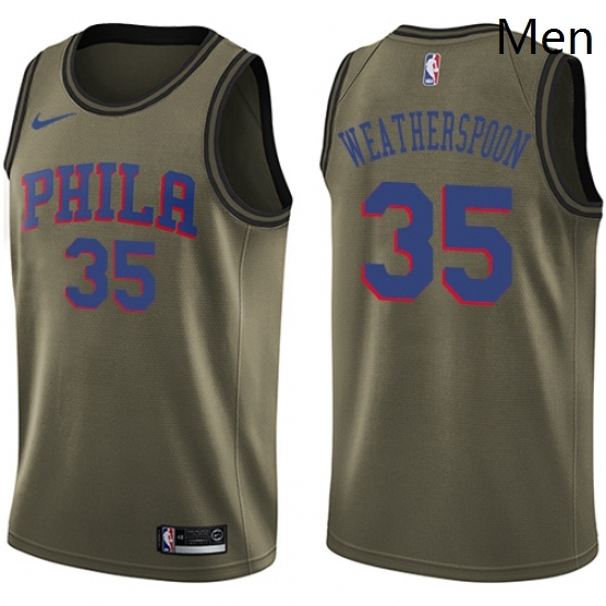 Mens Nike Philadelphia 76ers 35 Clarence Weatherspoon Swingman Green Salute to Service NBA Jersey Mens Nike Philadelphia 76ers 35 Clarence Weatherspoon Swingman Green Salute to Service NBA Jersey