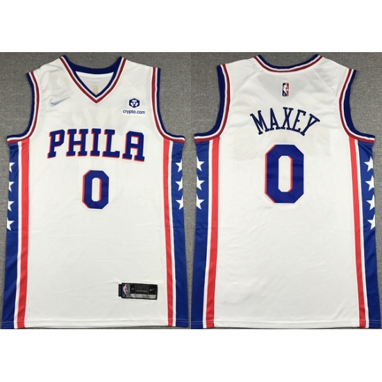 Men's Philadelphia 76ers #0 Tyrese Maxey White 75th Anniversary Association Edition Swingman Stitched Jersey Men's Philadelphia 76ers #0 Tyrese Maxey White 75th Anniversary Association Edition Swingman Stitched Jersey
