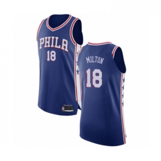 Mens Philadelphia 76ers 18 Shake Milton Authentic Blue Basketball Jersey Icon Edition Mens Philadelphia 76ers 18 Shake Milton Authentic Blue Basketball Jersey Icon Edition