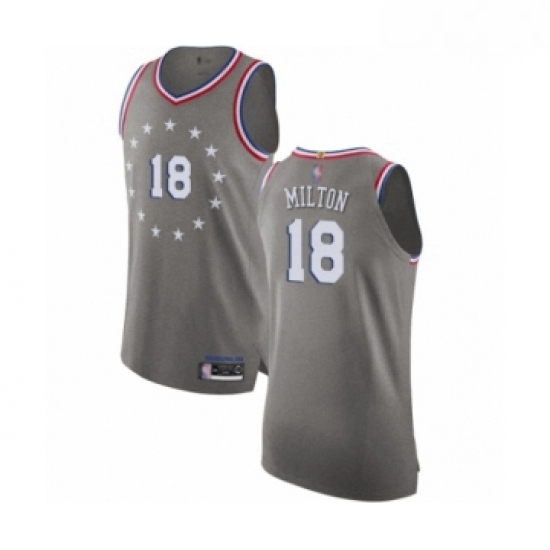 Mens Philadelphia 76ers 18 Shake Milton Authentic Gray Basketball Jersey City Edition Mens Philadelphia 76ers 18 Shake Milton Authentic Gray Basketball Jersey City Edition